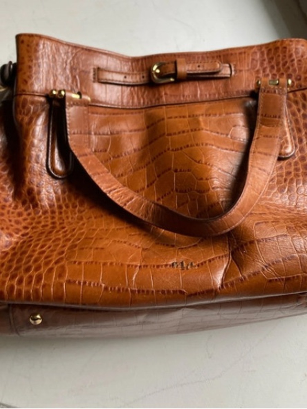 Ralph Lauren Croc-Embossed Brown Leather Bag